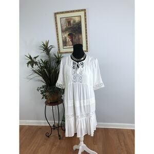 Knox Rose Women Sheath Dress SM Pullover Empire Waist Boho White Short Sleeve